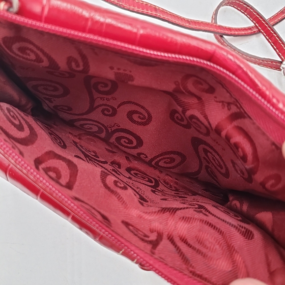 Brighton Red Heart Canvas Leather Crossbody Carry All Wallet Bag Tri Fold - Picture 10 of 16